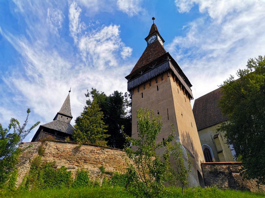 Biertan Fortified Church with its clock tower and defensive walls